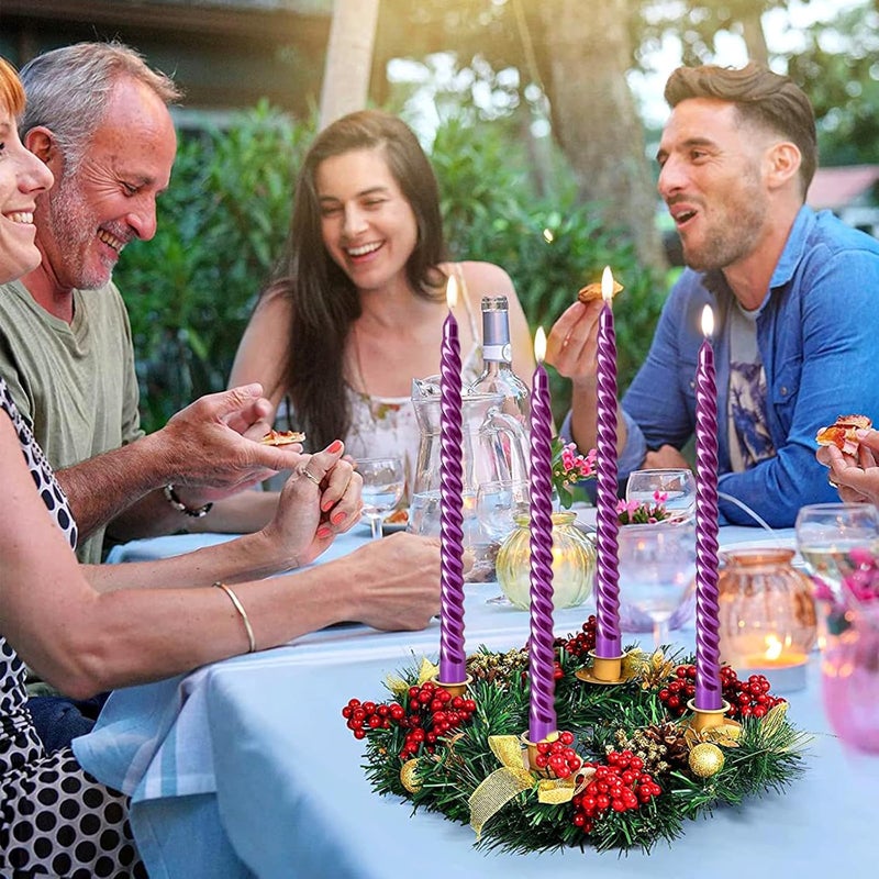 Peytanger 10 Inch Neon Purple Spiral Taper Candles Set for Dinner, Unscented Dripelss Candlesticks for Home Holiday Party Decoration - Image 4